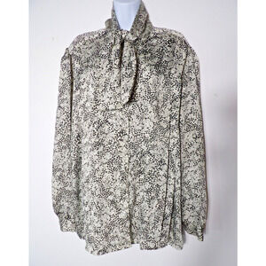 Tess Paris Milano Blouse 24W 3X Top Tie Neck Black White Vtg Art to Wear Career